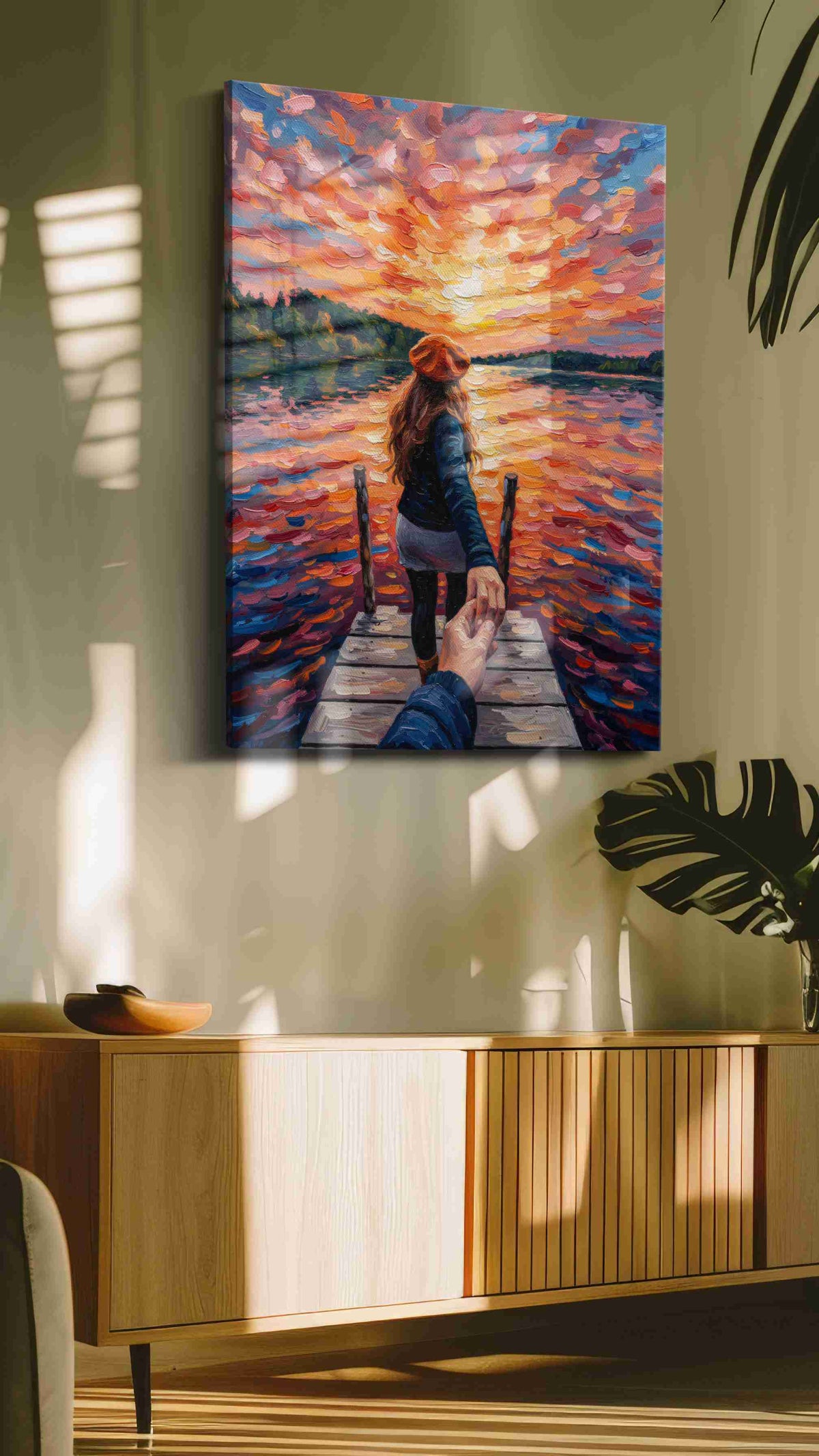 Eternal Sunset Voyage romance canvas print, on wall, lifestyle preview