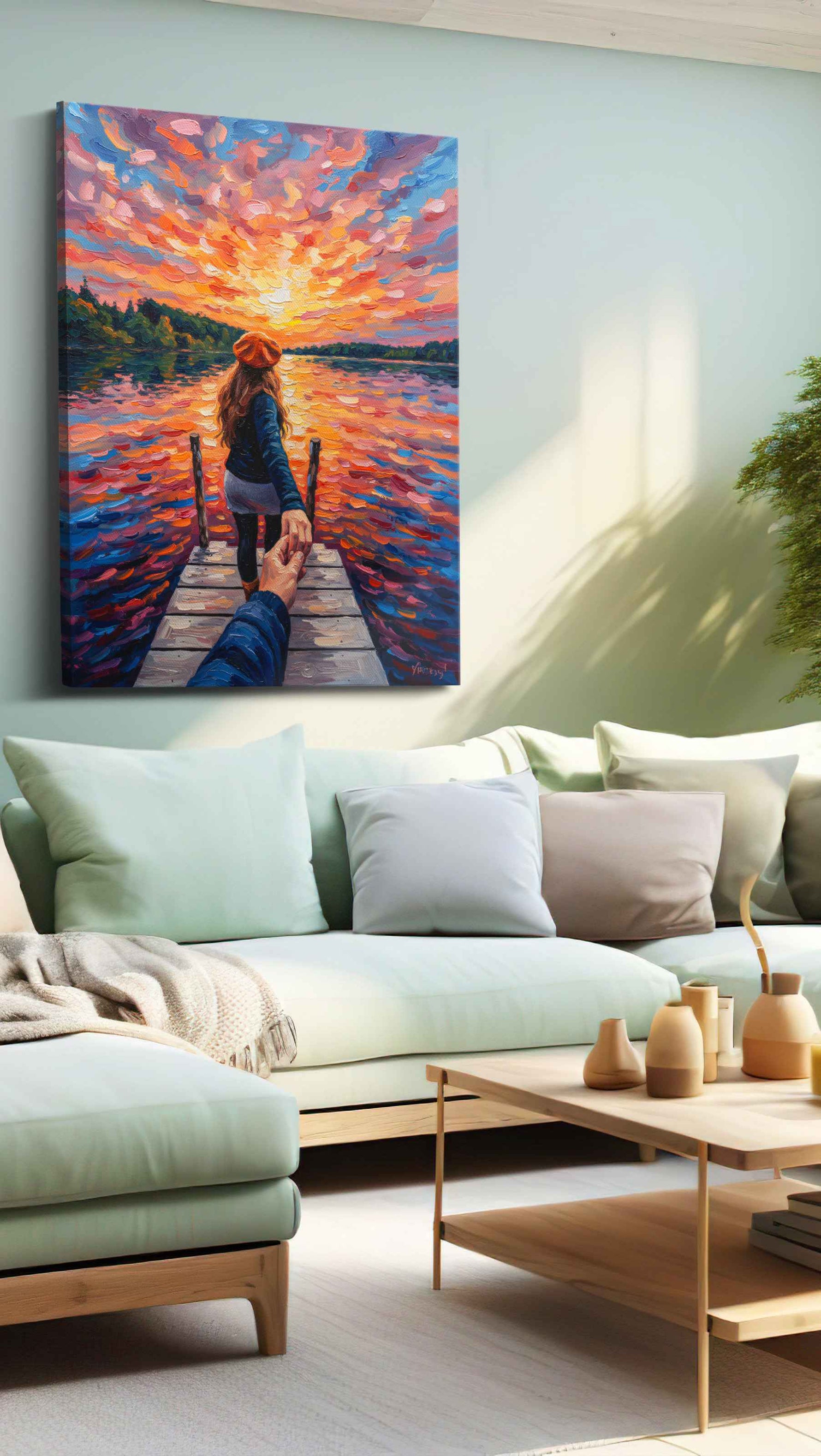 Eternal Sunset Voyage romance canvas print, hanging on wall