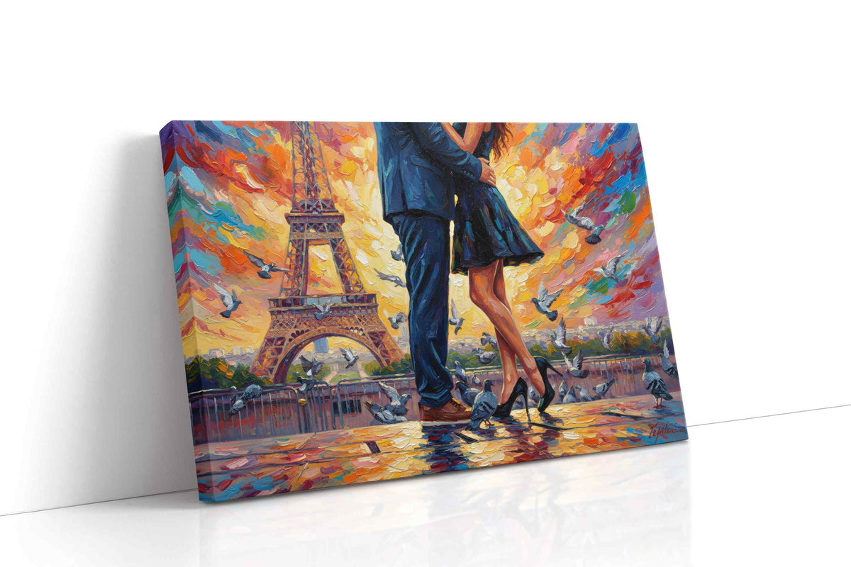 Parisian Embrace at Sunset romance canvas print gallery-wrapped landscape canvas studio shot