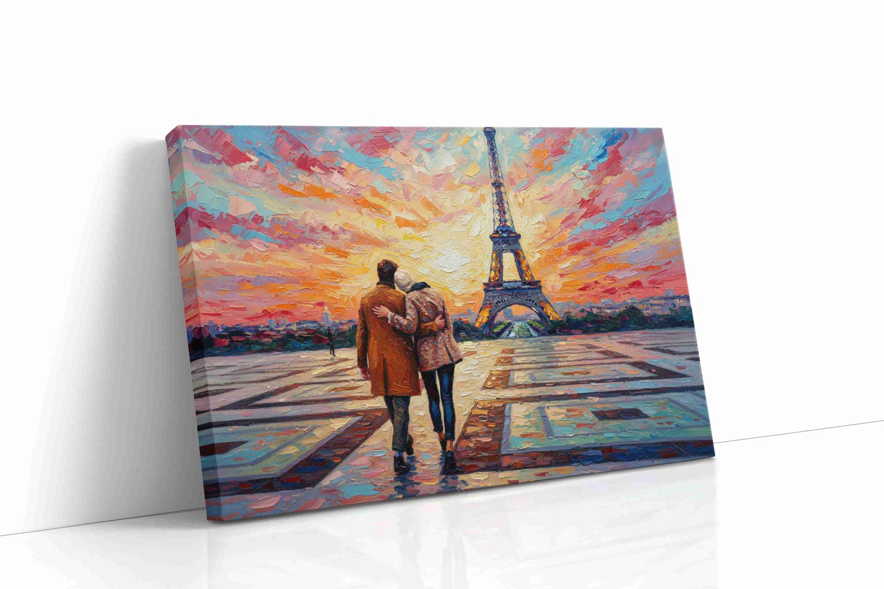 Parisian Sunset Stroll romance canvas print gallery-wrapped landscape canvas studio shot