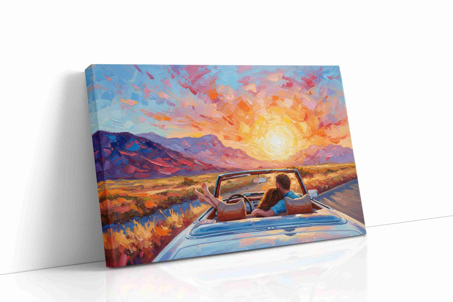 Sunset Drive Embrace romance canvas print gallery-wrapped landscape canvas studio shot