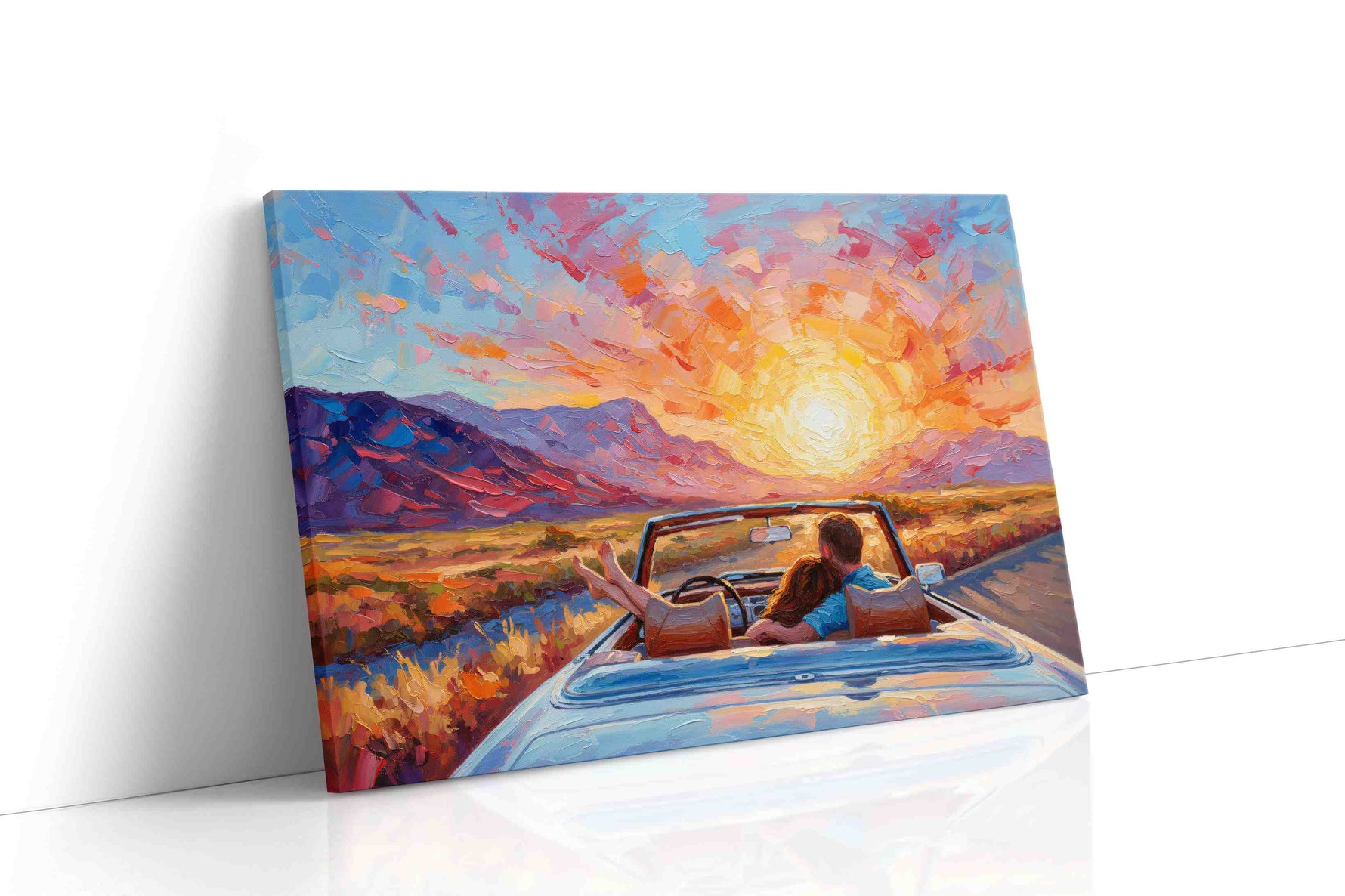 Sunset Drive Embrace romance canvas print, gallery-wrapped, ready to hang