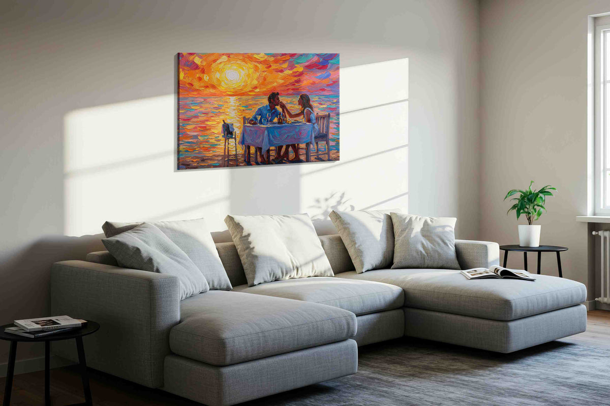 Sunset Serenade romance canvas print in a living room scene