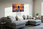 Sunset Serenade at the Pier romance canvas print, displayed in a living room