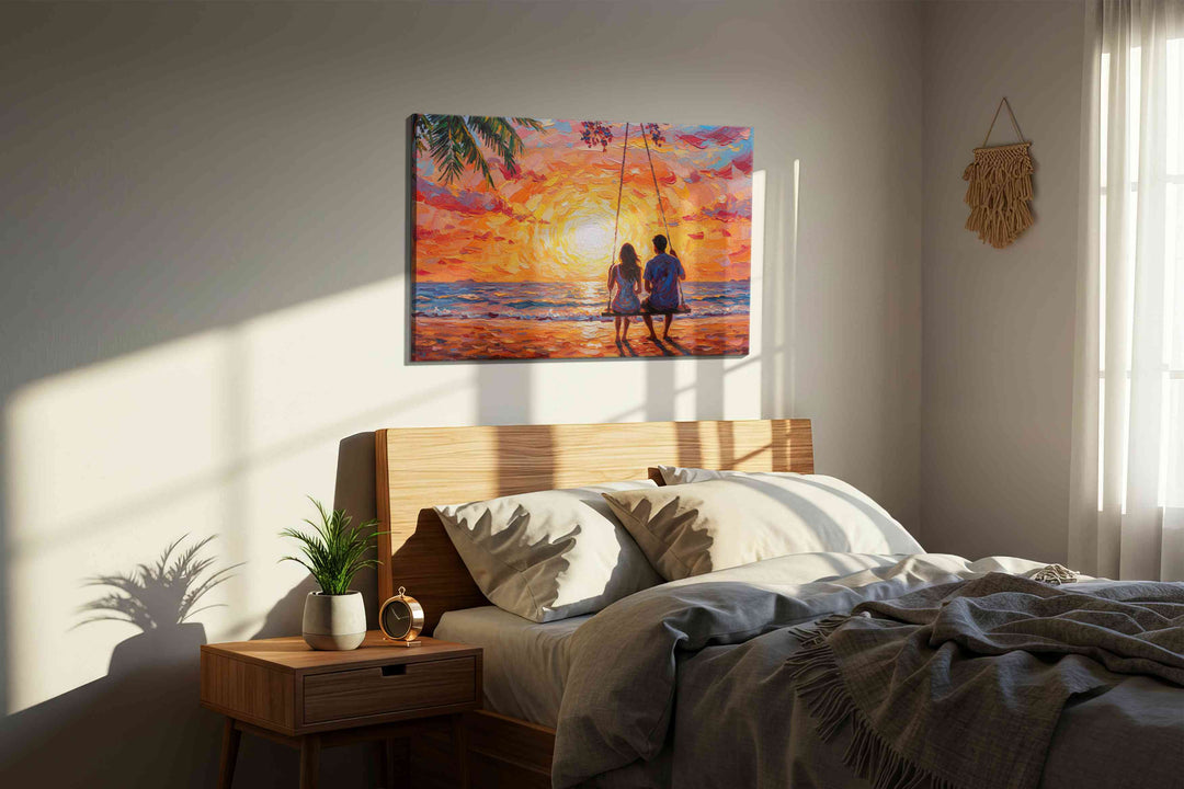Sunset Serenity Swing – romance canvas wall art, gallery-wrapped, ready to hang