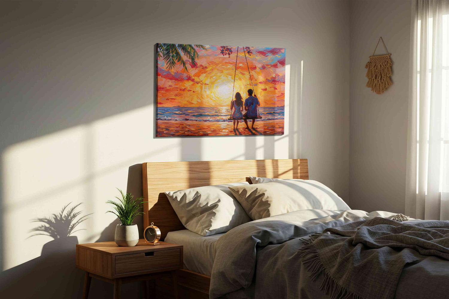Sunset Serenity Swing – romance canvas wall art, gallery-wrapped, ready to hang