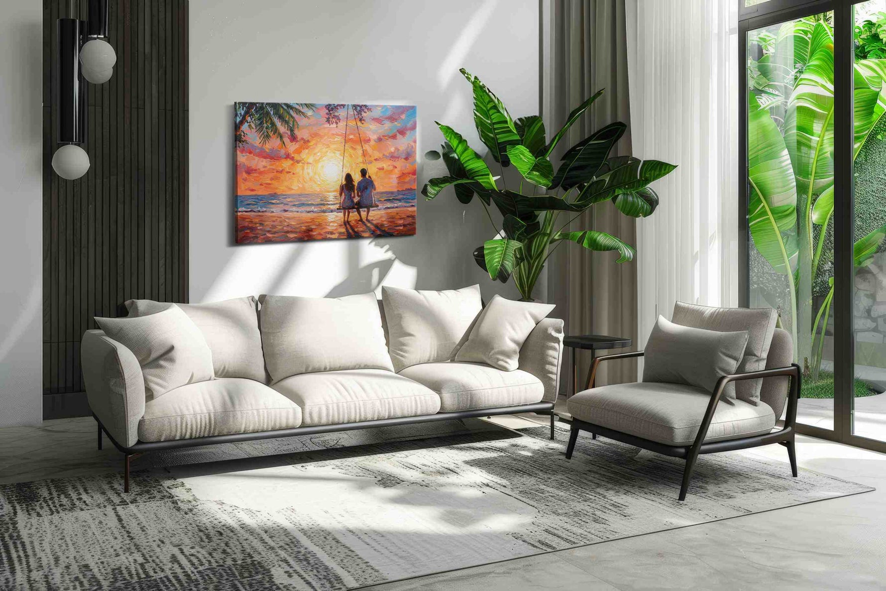 Sunset Serenity Swing romance canvas print, on wall, lifestyle preview