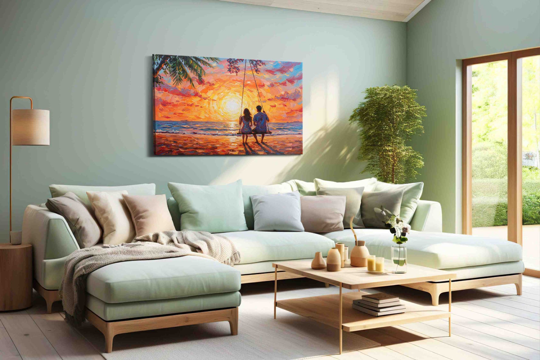 Sunset Serenity Swing romance canvas print, hanging on wall