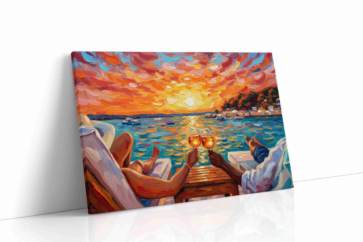 Sunset Toast by the Sea romance canvas print gallery-wrapped landscape canvas studio shot