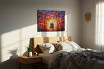 Whimsical Heartbeat romance canvas print, displayed in a bedroom