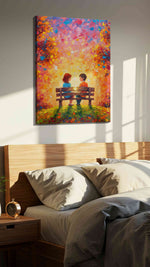 Whispers of Sunset Romance romance canvas print, displayed in a bedroom