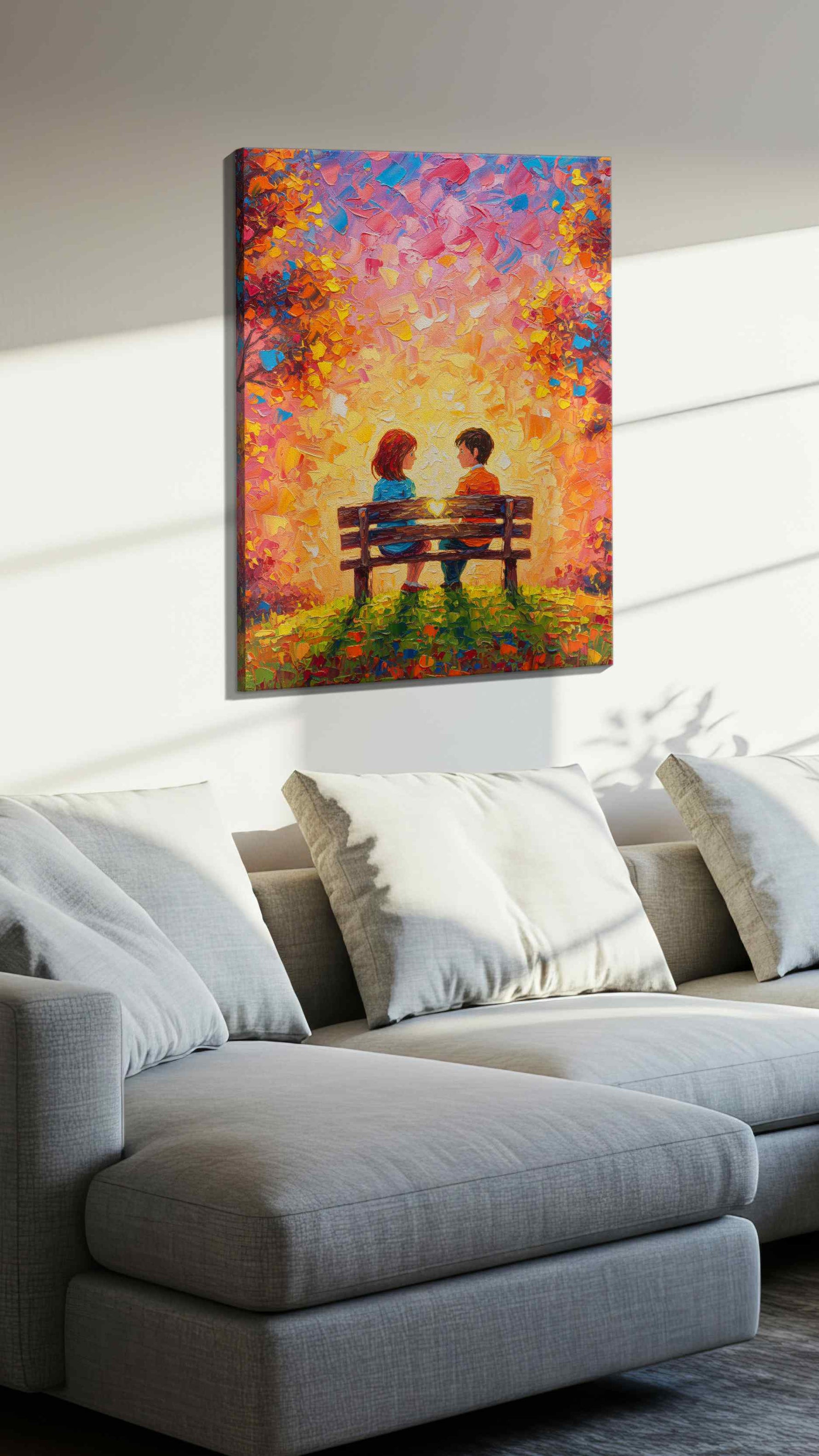 Whispers of Sunset Romance romance canvas print, displayed in a living room