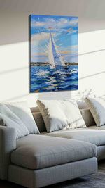 Breezy Regatta Dreams sailing canvas print, displayed in a living room
