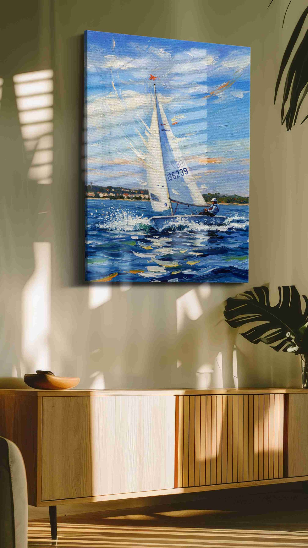 Breezy Regatta Dreams sailing canvas print, on wall, lifestyle preview