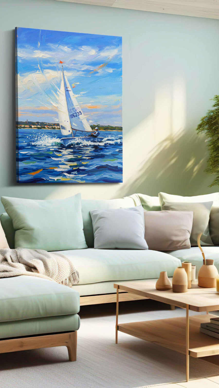 Breezy Regatta Dreams sailing canvas print, hanging on wall