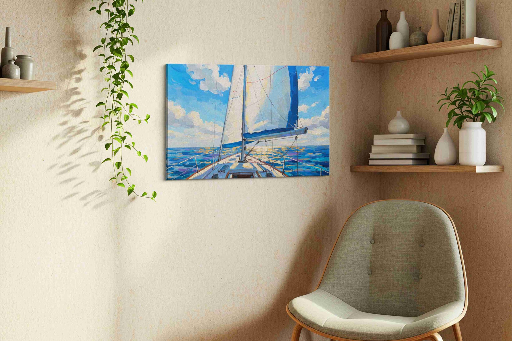 Sailing Under the Sunlit Sky sailing canvas print, hanging on wall — view 2