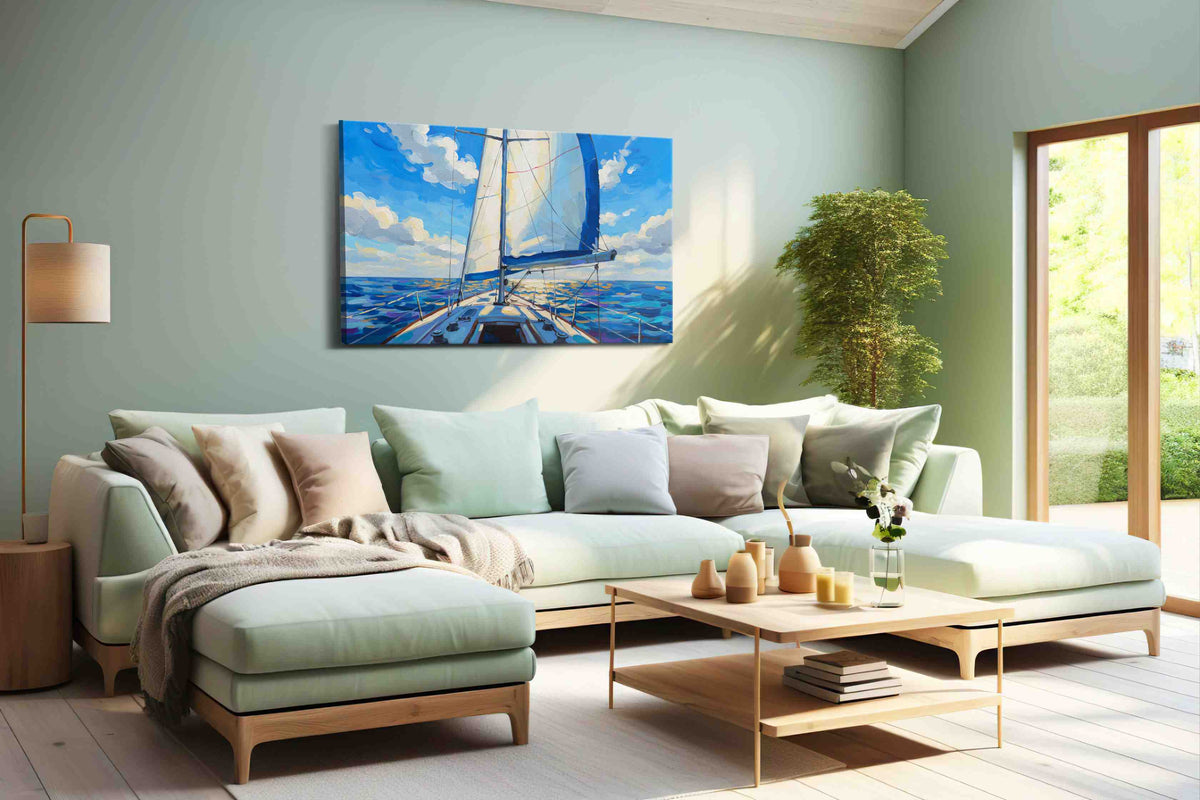 Sailing Under the Sunlit Sky sailing canvas print shown in a wall scene