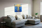 Sailing into the Golden Horizon sailing canvas print, displayed in a living room