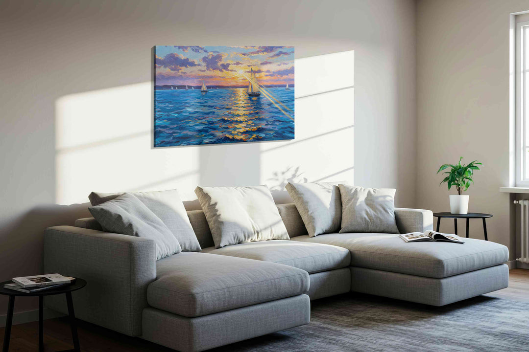 Sailing into the Sunset – sailing canvas wall art, gallery-wrapped, ready to hang