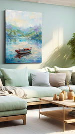 Serenity on Still Waters landscape canvas print, hanging on wall