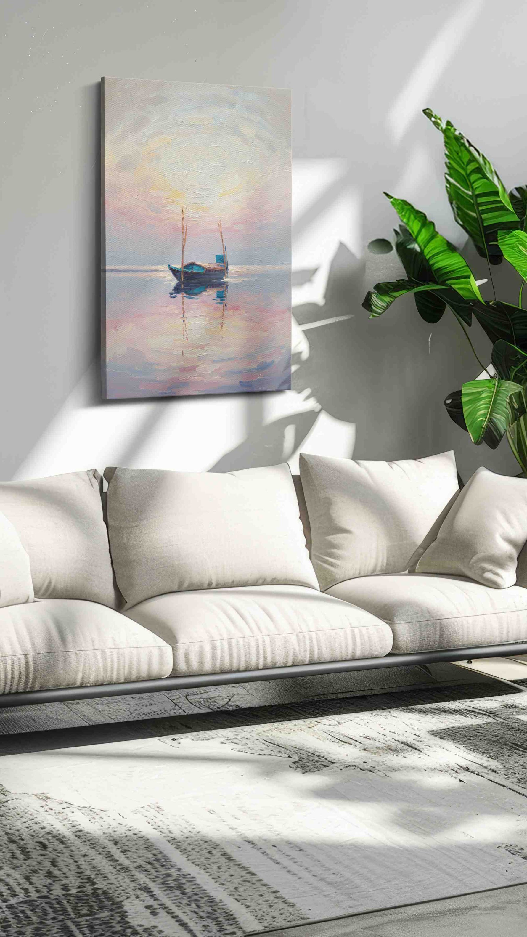 Silent Reflections at Dawn – sailing canvas wall art, gallery-wrapped, ready to hang