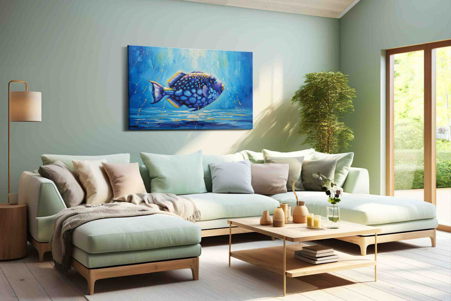 A Bluescape Serenade sealife canvas print, hanging on wall