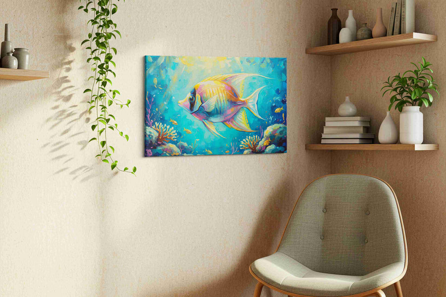 Aquatic Reverie sealife canvas print, displayed in a living room