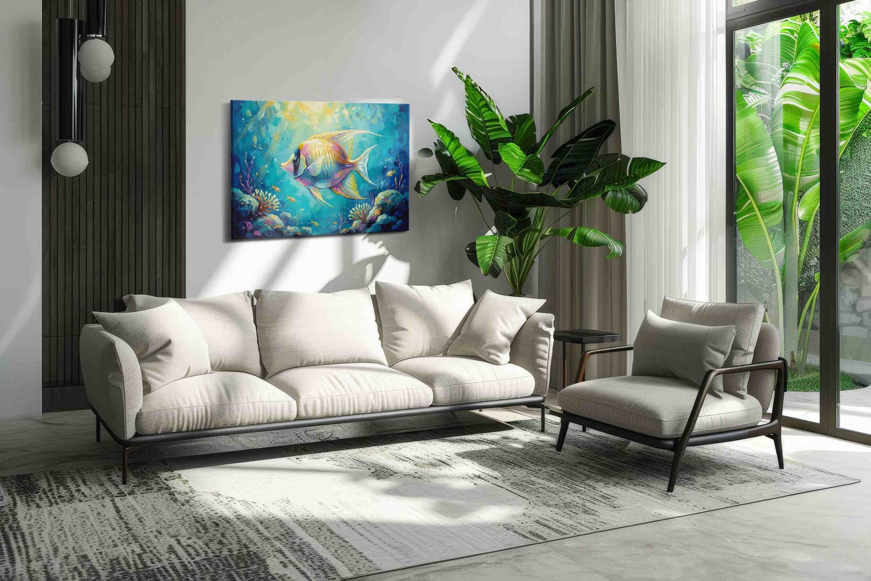 Aquatic Reverie sealife canvas print in a modern interior mockup