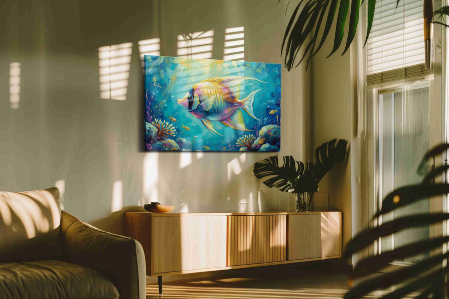 Aquatic Reverie sealife canvas print, on wall, lifestyle preview