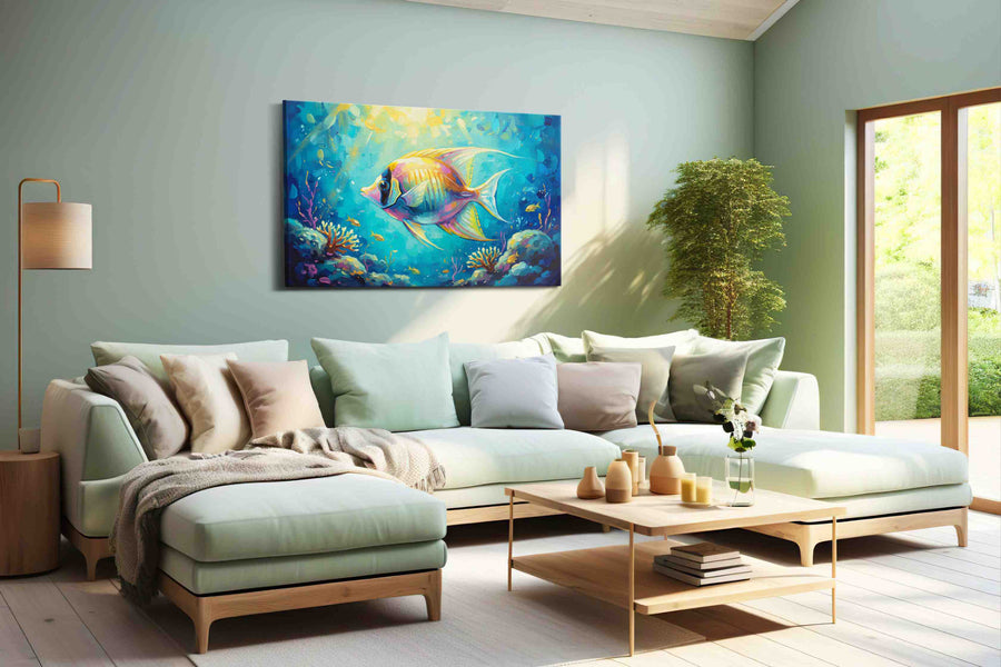 Aquatic Reverie sealife canvas print, hanging on wall