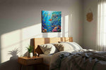Aquatic Symphony of Color sealife canvas print, displayed in a bedroom
