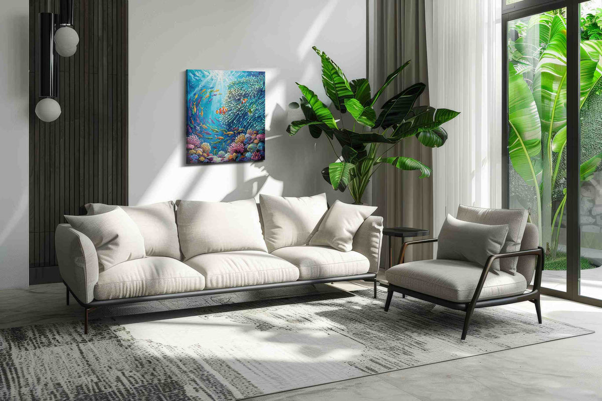 Aquatic Symphony of Color sealife canvas print, on wall, lifestyle preview
