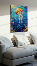 Celestial Drift sealife canvas print, displayed in a living room