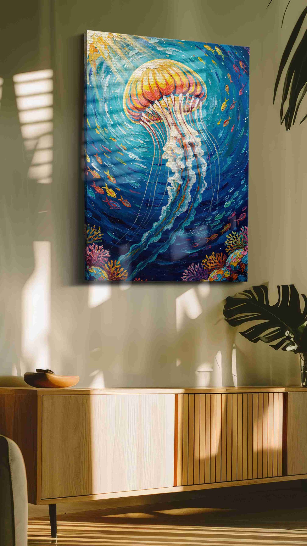 Celestial Drift sealife canvas print, on wall, lifestyle preview