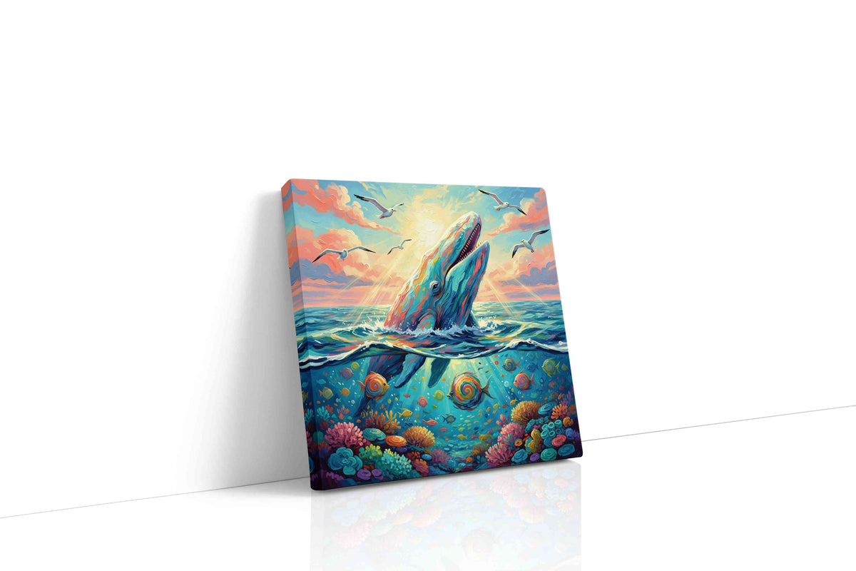 Celestial Ocean Symphony sealife canvas print gallery-wrapped square canvas studio shot