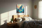 Celestial Ocean Symphony sealife canvas print, displayed in a bedroom