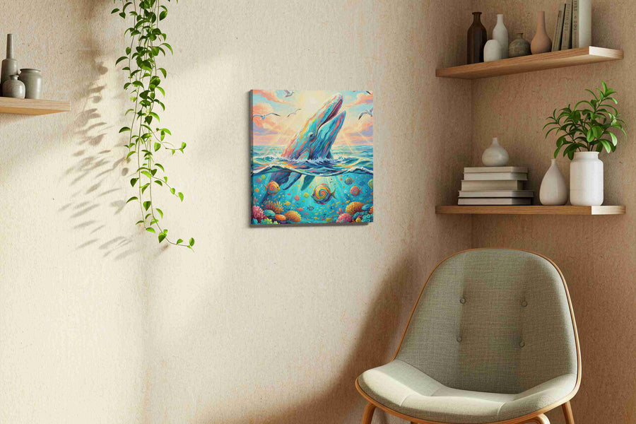 Celestial Ocean Symphony sealife canvas print, displayed in a living room