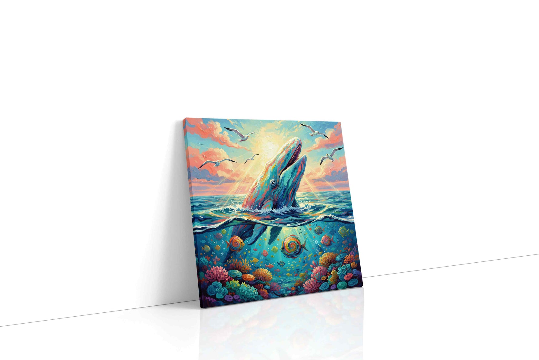 Celestial Ocean Symphony sealife canvas print, gallery-wrapped, ready to hang