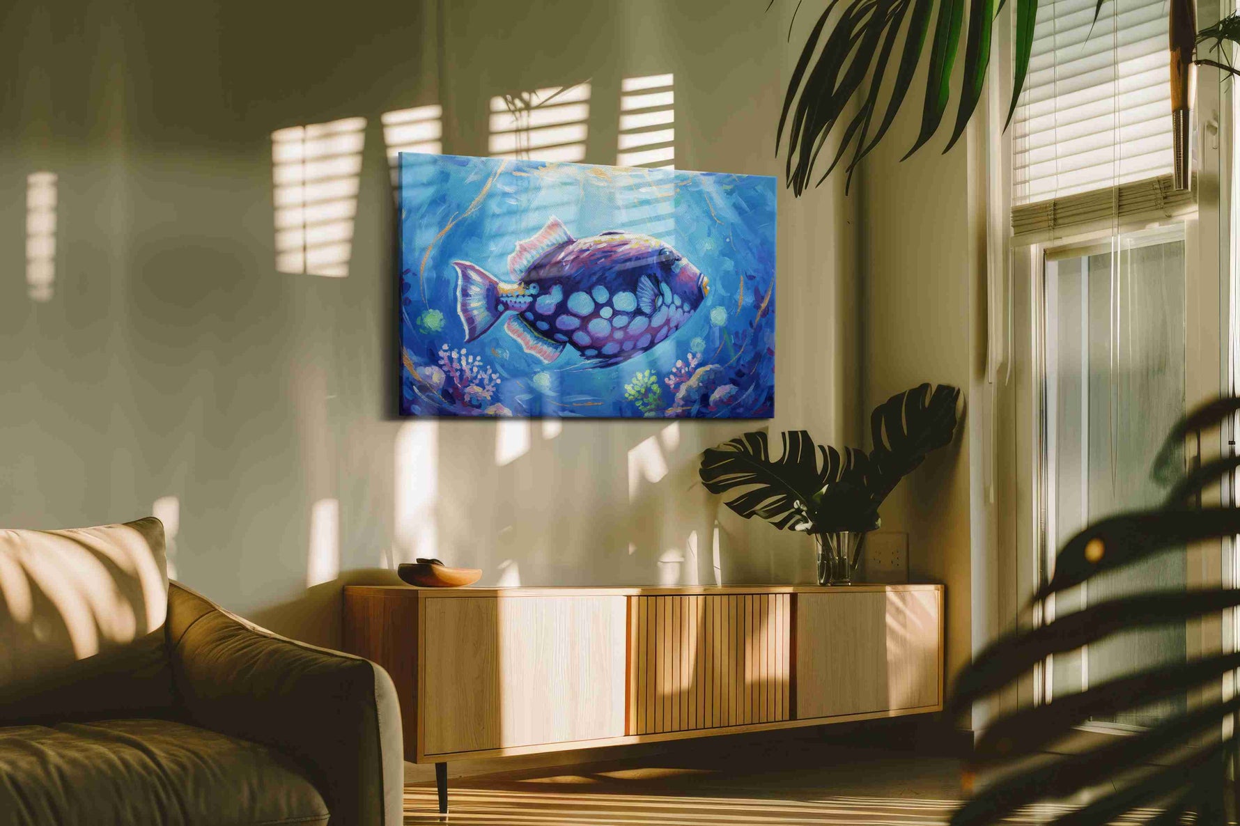 Celestial Reef Dreams sealife canvas print, on wall, lifestyle preview