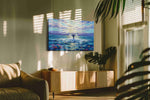Celestial Whale Symphony sealife canvas print in a hung canvas mockup