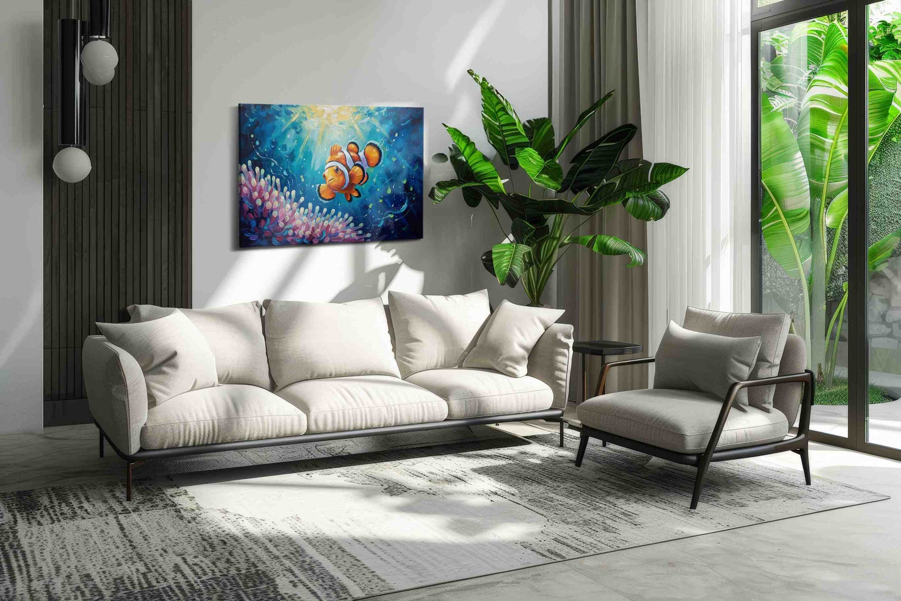 Clownfish Serenade sealife canvas print, on wall, lifestyle preview