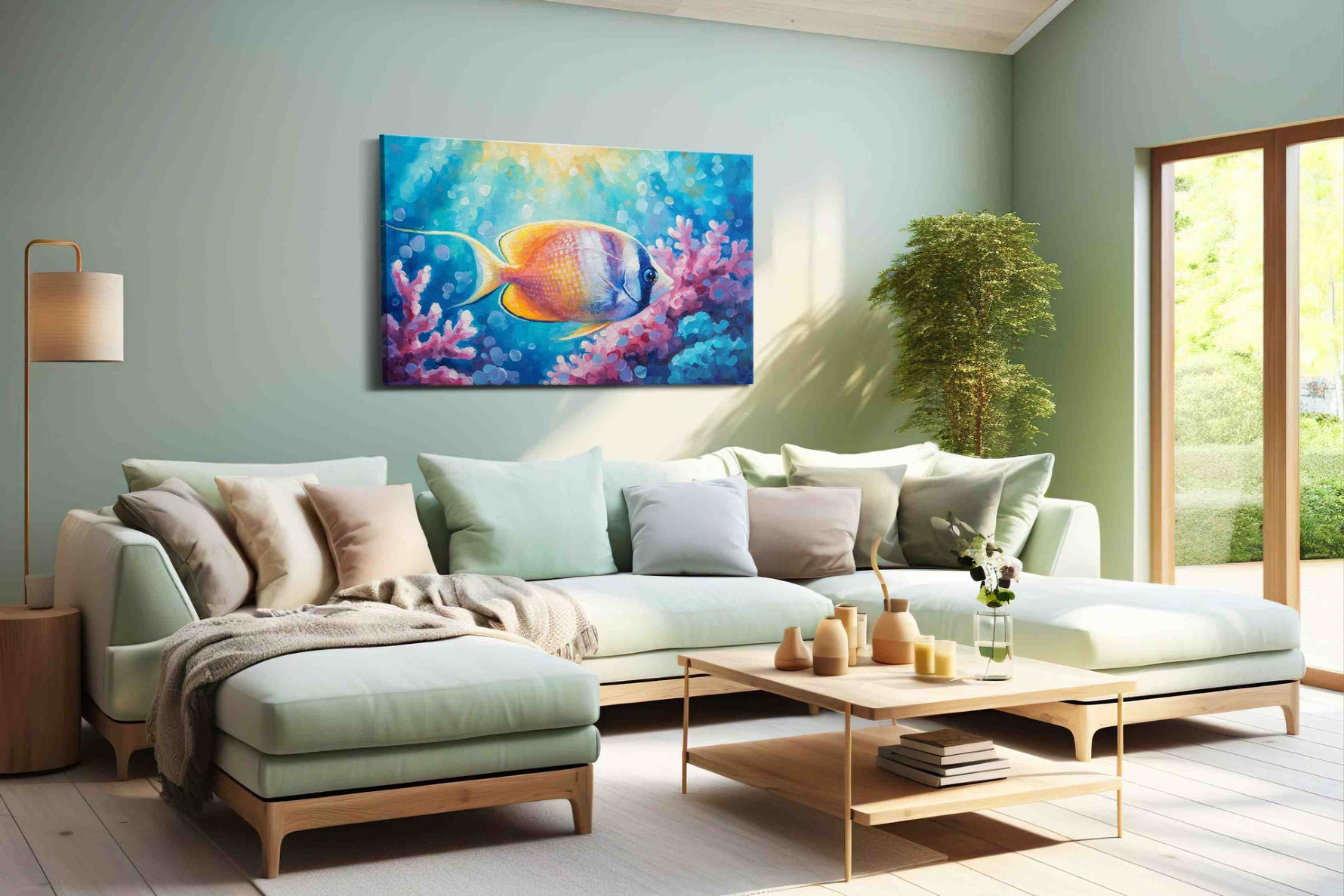 Coral Kingdom Majesty sealife canvas print, hanging on wall