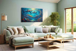 Currents of Colorful Depths sealife canvas print shown in a wall scene
