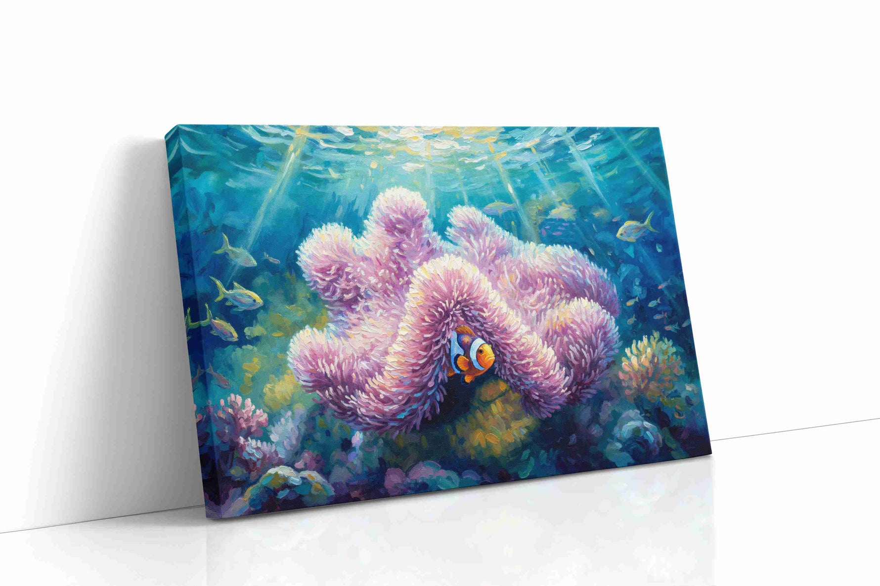 Dance of Coral and Clownfish sealife canvas print gallery-wrapped landscape canvas studio shot