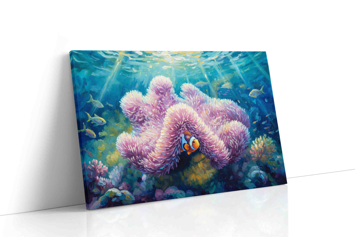 Dance of Coral and Clownfish sealife canvas print, gallery-wrapped, ready to hang
