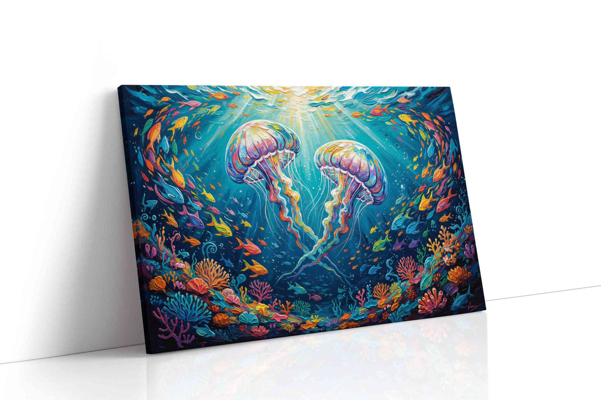 Dance of the Jellyfish sealife canvas print gallery-wrapped landscape canvas studio shot