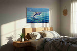 Dance of the Ocean Soul sealife canvas print, displayed in a bedroom