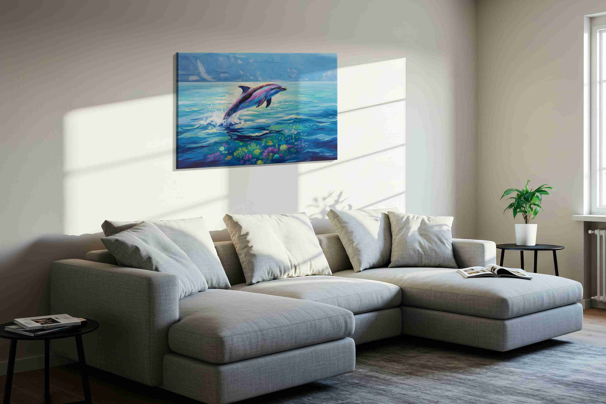 Dance of the Ocean Soul sealife canvas print, displayed in a living room