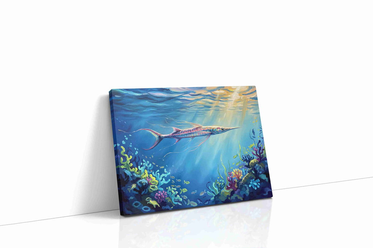 Dancing Light Beneath the Waves sealife canvas print, gallery-wrapped, ready to hang