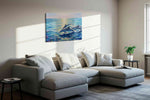 Dolphins at Dawn sealife canvas print, displayed in a living room